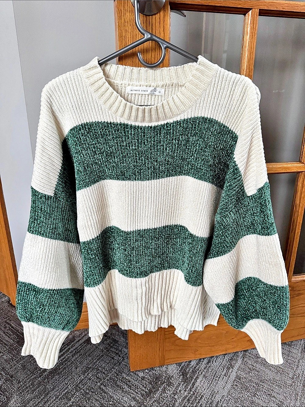 Altar’d State Color Block Crewneck Sweater in Green & Cream